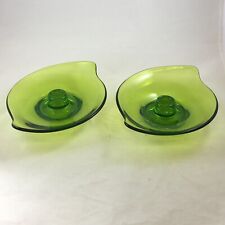 Viking Art Amoebic Epic Glass Candle Holders #1196 Avocado Green Set of 2 MCM picture