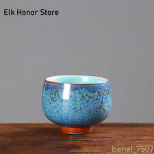 1pc Retro Sculpted Turquoise Teacup Handmade Kiln Baked Colorful Ceramic picture