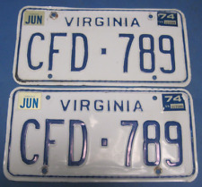 1974 Virginia license plates matched pair picture