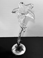 Oneida Amaryllis Lily Hand Blown Glass Silver-plate Base Vase VTG picture
