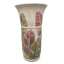large floor vase make in Thailand embossed leaves brown green fluted 21x12