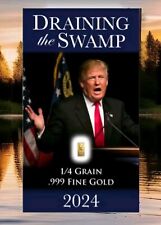 President Donald Trump 2024 Election 24k Gold DRAIN THE SWAMP Bullion Bar Card picture