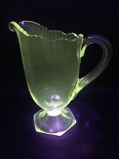 Antique Clear  Ruffled Edge Footed Water Pitcher.  Octagon Unmarked.  8.5 picture