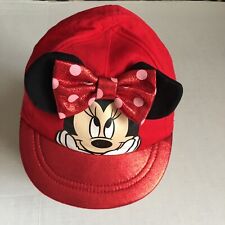 Disney Baby Minnie Mouse Baseball Cap 3D Ears Clean Sparkly Bow Brim 24-36 Mos picture