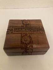 Jamaican Wooden Handcrafted Jewelry/trinket Box Red Velvet Lined Never Used picture