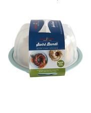 Nordic Ware 2-Piece Formed Bundt Pan And Cake Keeper-Swirl Bundt Gold And Blue picture