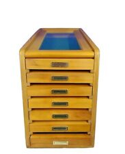 Wood Glass Display Case Cabinet Pen Knife Coin 7 Drawer Storage Collection picture