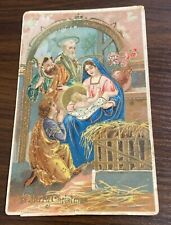 Christmas Nativity Holy Family Gold Gilt Gel 1910 Antique Postcard 5.5”x 3.5” picture