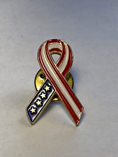 Red White and Blue Ribbon , Lapel Pin - Patriotic with Stars and Strips picture