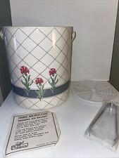 Vintage 1980s Phoenix Ice Bucket W Flowers And Diamond Pattern Lid & Tongs picture