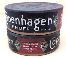 LOT OF 2: Vintage 20s 30s Copenhagen Snuff Can Embossed Metal Lid NICE SHAPE picture