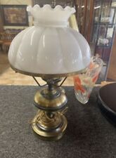 Vintage Brass Tone Hurricane Lamp Oil Light Milk Glass Shade picture
