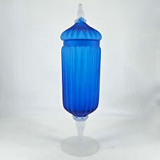 Vintage MCM Italian Murano blue Glass Apothecary Jar w Lid 14