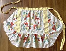 Vintage Kitchen Apron Floral Red on Yellow Cotton w/Ruffle Nice picture