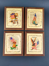 Vintage Patriotic Wood Wall Plaque Set Americana American History MCM  picture