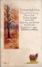Thanksgiving Poem Greetings Fall Foilage Tree Turkey Postcard W16 picture