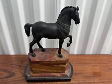 Vintage Black Horse On Heavy Marble Base Statue picture