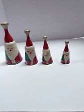 Vintage Santa Claus Wooden Hand Painted Bells Set of 4 Largest 6.5” picture
