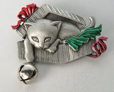 Vintage J.J. Jonet Cat in a Gift Box Playing with Dangling Bell Antique Silver picture