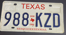 Vintage 1986 Texas Sesquicentennial License Plate (988-KZD) Expired picture