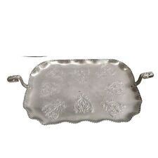Vintage Aluminum Serving Tray With Handles Floral Design  picture