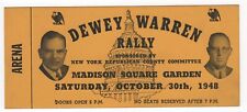 2-Sided DEWEY WARREN Rally Ticket 1948 Madison Square Garden NYC NEW YORK Yellow picture