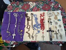 Catholic Vintage Grouping Of Long 7 Rosaries & Several Crosses & Medallions picture