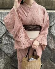 Lace Yukata Set Pink Heko Obi Adult  All Floral Pattern Retro Kimono picture