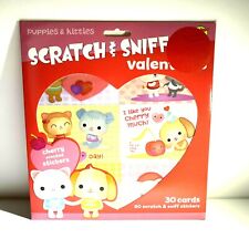 Puppies Kitties Scratch Sniff Valentines 30 Cards 60 Stickers Cherry Scent New  picture