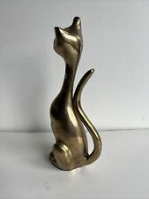 Vintage Brass Siamese Cat Kitty Kitten Sculpture Figure Sitting 12” picture