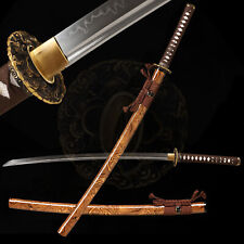 T10 Steel Clay Tempered Katana Samurai Sword Full Tang Razor Sharp Real Hamon picture