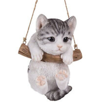 PT Grey Tabby Kitten Hanging from a Branch Hand Painted Resin Figurine picture