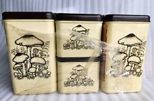 VTG NOS 70s Cheinco Kitchen Mushroom Tin Metal Container Canister Black Lids New picture