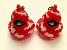 RED SPLATTER DUCK DUCKY KEY CHAINS QUACKY -RARE- (SET OF 2) *NEW* picture