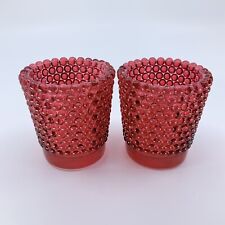 VTG Pair of Ruby Red Flashed Glass Hobnail Votive Candle Toothpick Holders 2.5” picture