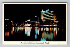 Miami Beach FL-Florida, Lake Pancoast Area, Night View, Vintage c1963 Postcard picture