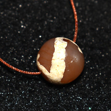 Ancient Round Etched Carnelian Bead with Yellowish Stripes Circa 2600-1700 BCE picture