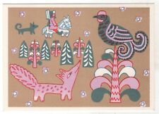 1967 FAIRY TALE Decorative drawing FOX & Grouse FOLK ART RUSSIA POSTCARD Old picture