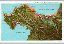 Monterey CA Postcard Map of Monterey Peninsula Carmel Bay California Vintage picture