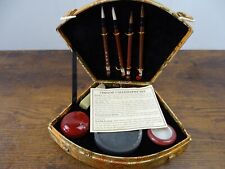 Chinese Calligraphy Box Set Brushes Ink Stick Porcelain Holder Chop DRAGON CASE picture