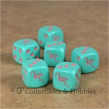 NEW Set of 6 Flamingo Aqua Blue Game Dice 6 Sided Bunco RPG Game Animal D6 16mm picture