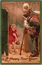 c1910s TUCK'S Series 3755 Embossed Postcard Father Time Welcomes Baby New Year picture
