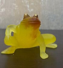 Daum France Pate de Verre Cristal Glass Golden Eyes Yellow Frog Figurine Vintage picture