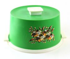 Awesome Vintage Cake Carrier/Storage, Green, White w/ Orange, Gold Floral Accent picture