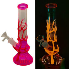 10inch Pink Glass Bong Hookah Glow in the Dark Smoking Pipes Percolator Bongs US picture
