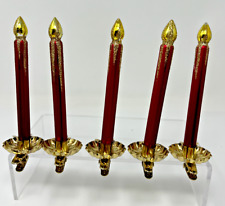 Vintage Christmas Red Gold Candle Clip On Ornaments Set of 5 picture