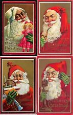 Lot of 4~SANTA CLAUS~with Toys~On Phone~Pipe~Doll~ Christmas Postcards Set~k540 picture