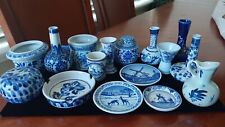 Vintage Mixed Lot of 18 pc Blue Delft Style Ceramic Plates, Cups Vases Etc. picture