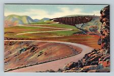 Rocky Mt Nat'l Park CO-Colorado, Tundra Curves, Trail Ridge, Road Linen Postcard picture