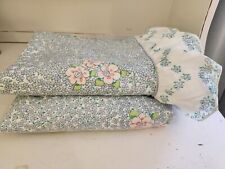 Barbara Brody Martex Twin Sheet Set Flat Fitted Blue Floral picture